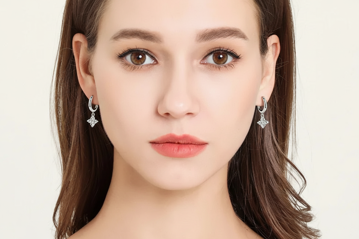 925 Sterling Silver Moissanite Hoop Drop Earrings