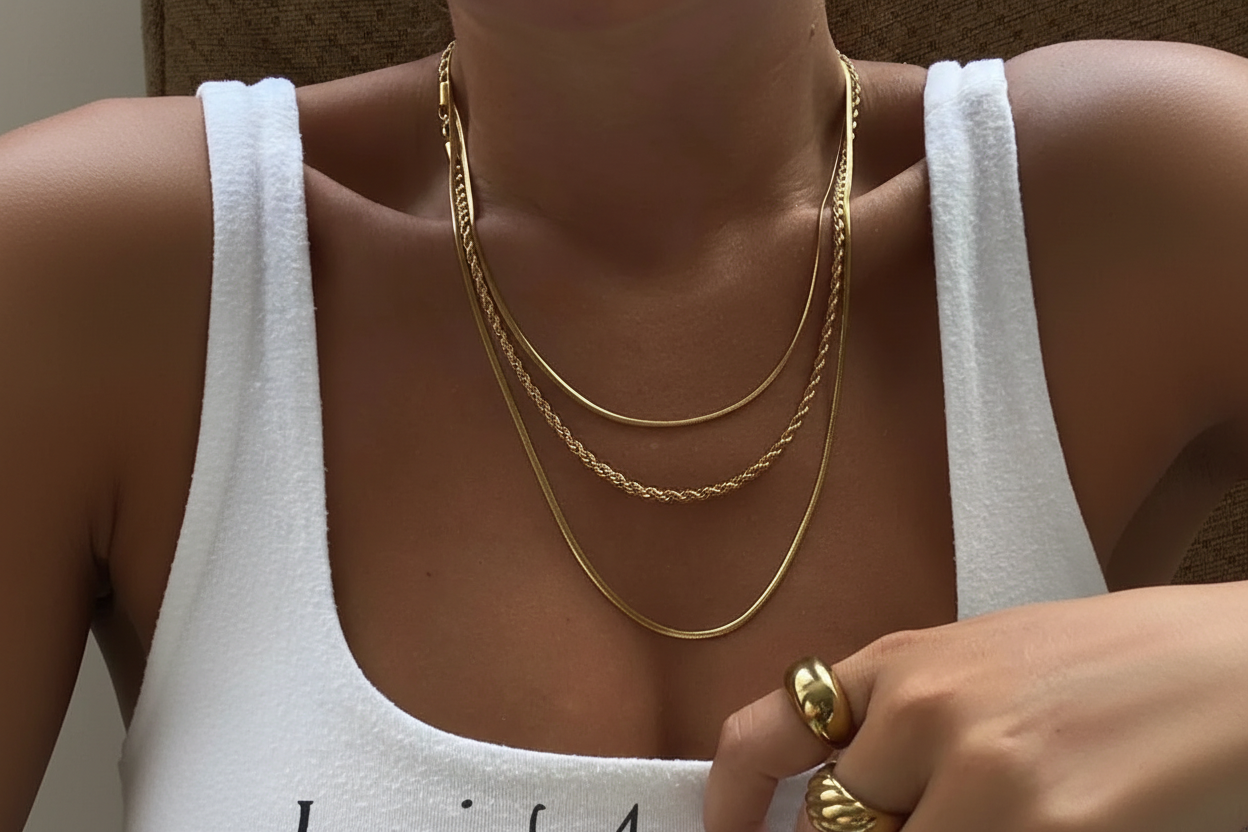 18K Gold-Plated Titanium Steel Three-Layered Necklace