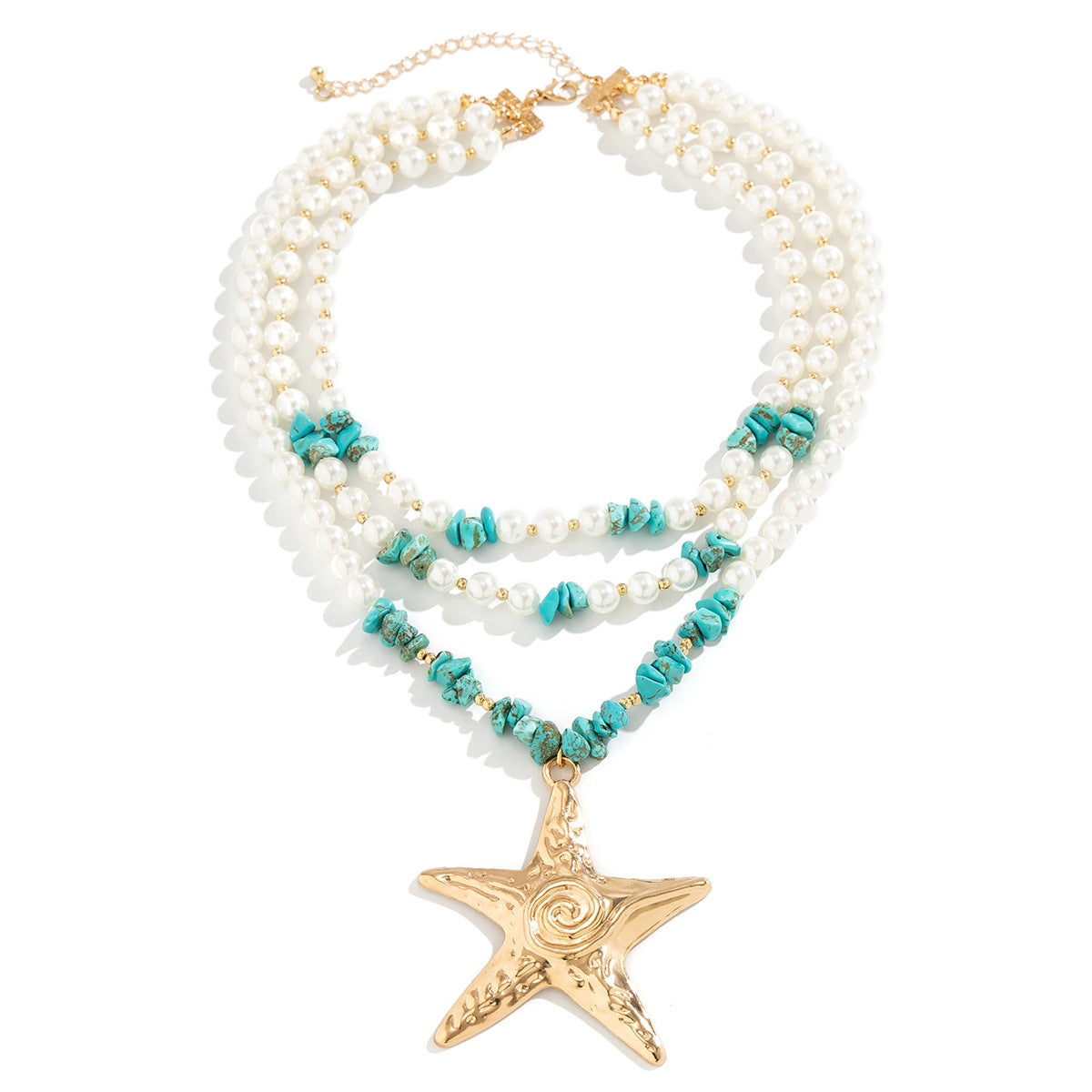 Exaggerated starfish pendant necklaces, niche women's necklaces, layered imitation pearl ocean style necklaces