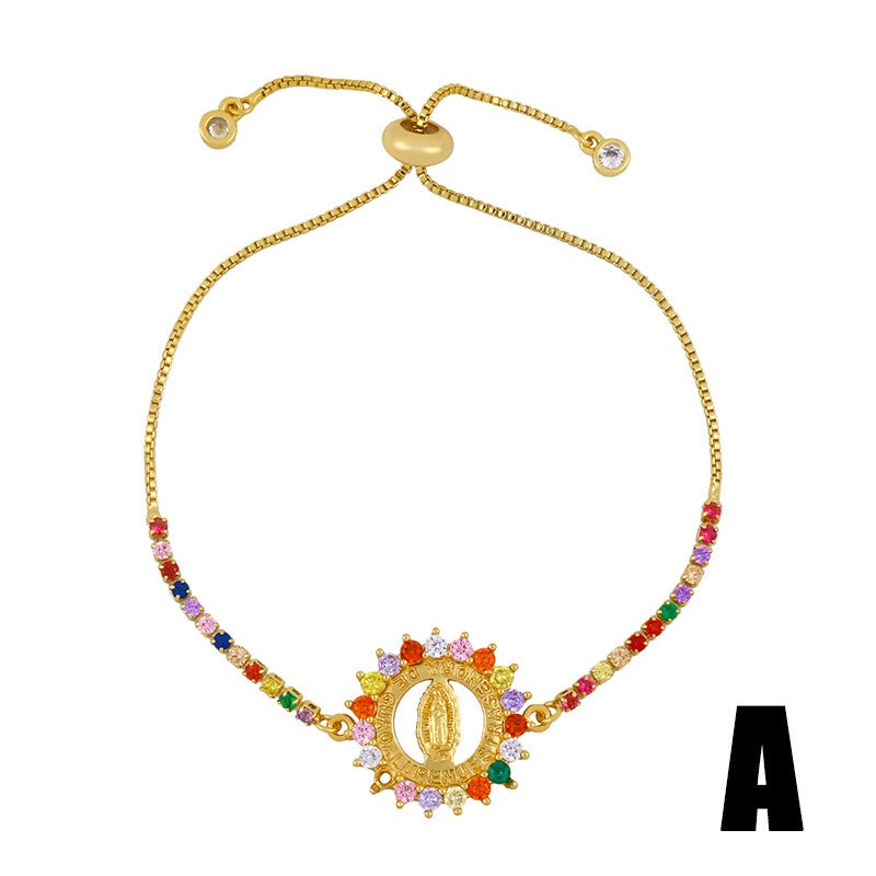 Coloured Zircon Virgin Mary Bracelet with Personalized Fashion Jewellery