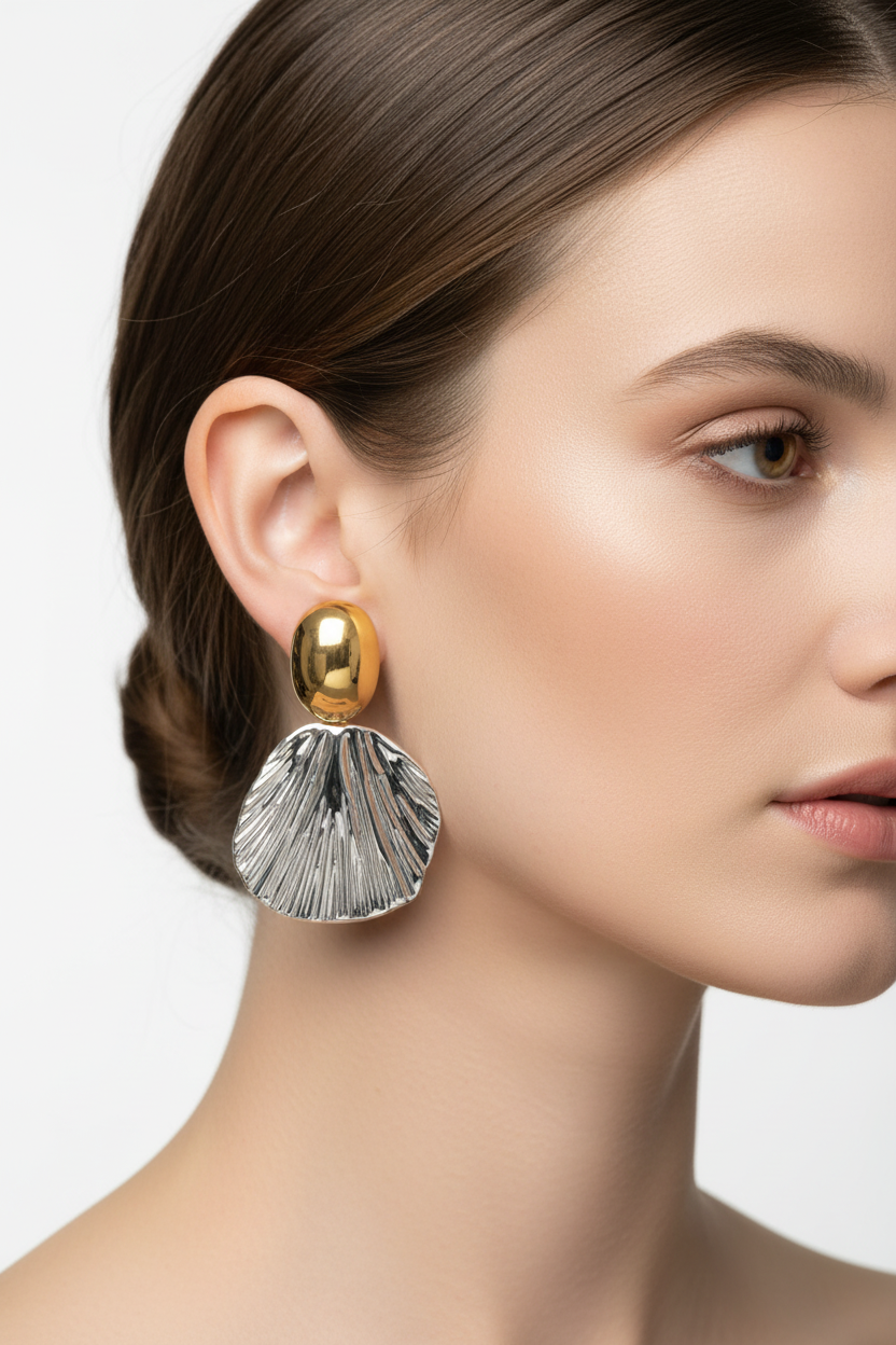 Stylish Two Tone Metal Shell Shaped Drop Earrings for Women Gold Plated Copper Alloy Dangle Earrings Party Jewellery