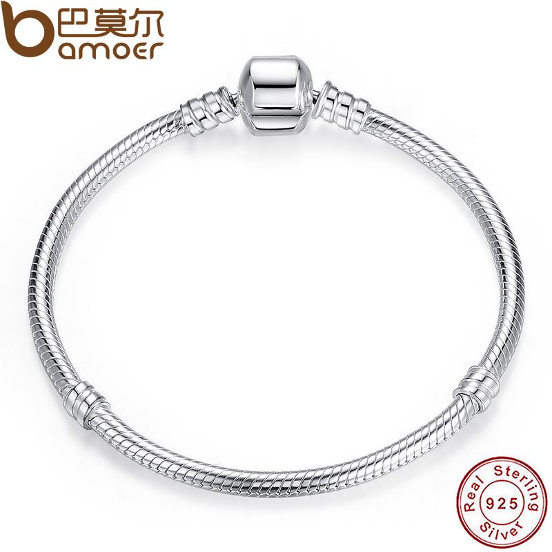 BAMOER 925 Sterling Silver Snake Chain Bangle & Bracelet 17-20CM PAS902