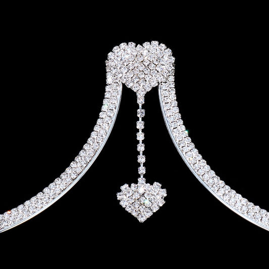 New Hot Selling Accessories Women's Double Heart Pendant Water Diamond Chainest Holder Sexy Body Chn