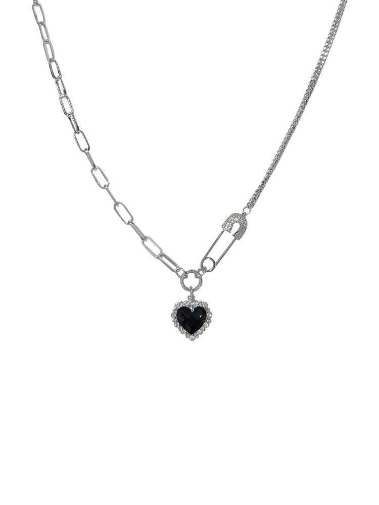 Black Love Necklace Female Pin Full Drill In Personality Fashion Retro Wild Collarbone Chain