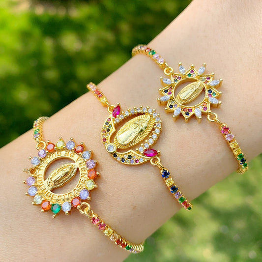 Coloured Zircon Virgin Mary Bracelet with Personalized Fashion Jewellery