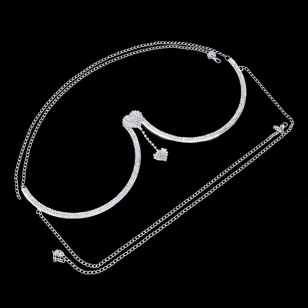 New Hot Selling Accessories Women's Double Heart Pendant Water Diamond Chainest Holder Sexy Body Chn