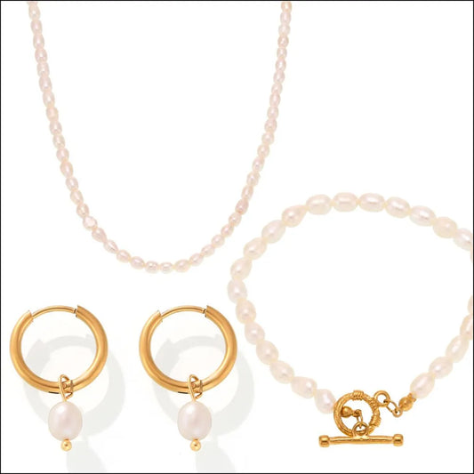 Pearl Necklace, Bracelet and Earrings 4-Piece Jewellery Set