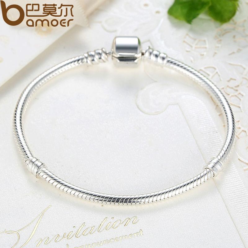 BAMOER 925 Sterling Silver Snake Chain Bangle & Bracelet 17-20CM PAS902