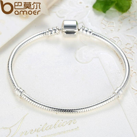 BAMOER 925 Sterling Silver Snake Chain Bangle & Bracelet 17-20CM PAS902