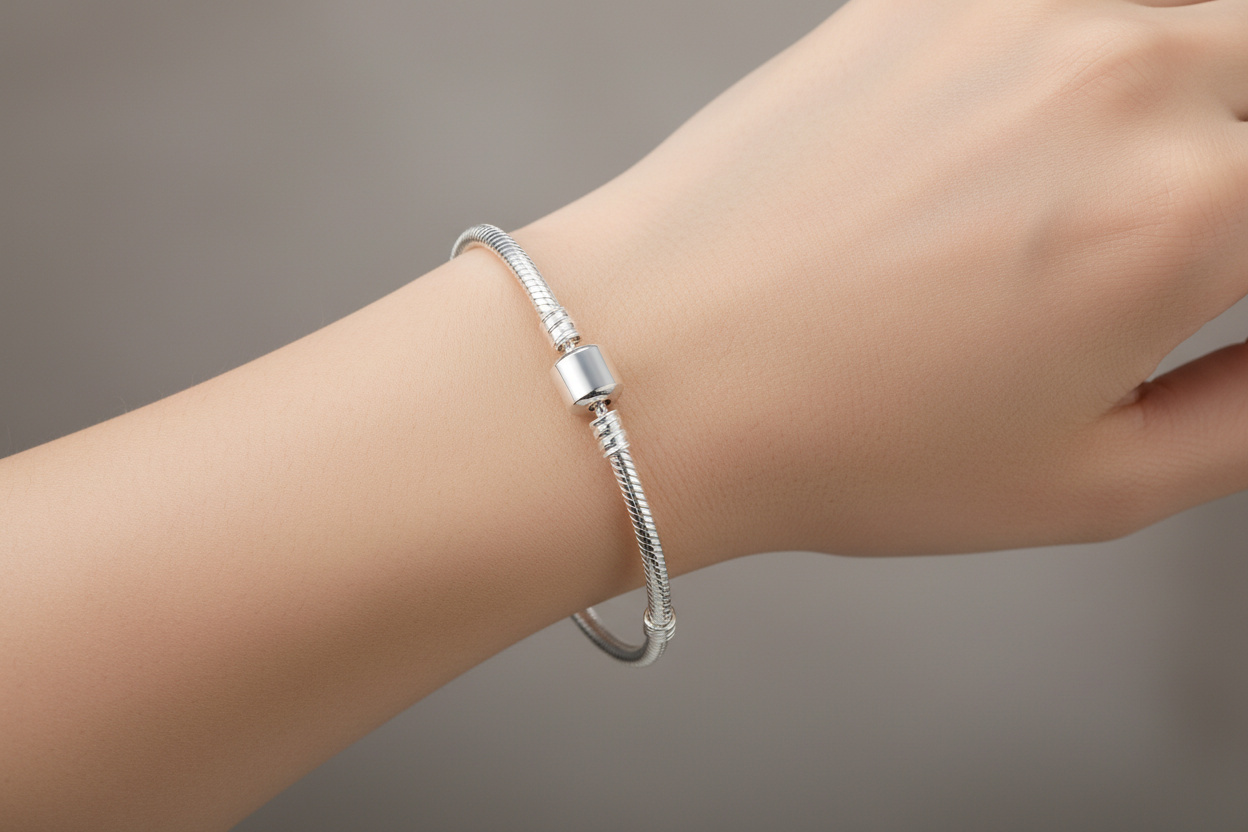 BAMOER 925 Sterling Silver Snake Chain Bangle & Bracelet 17-20CM PAS902