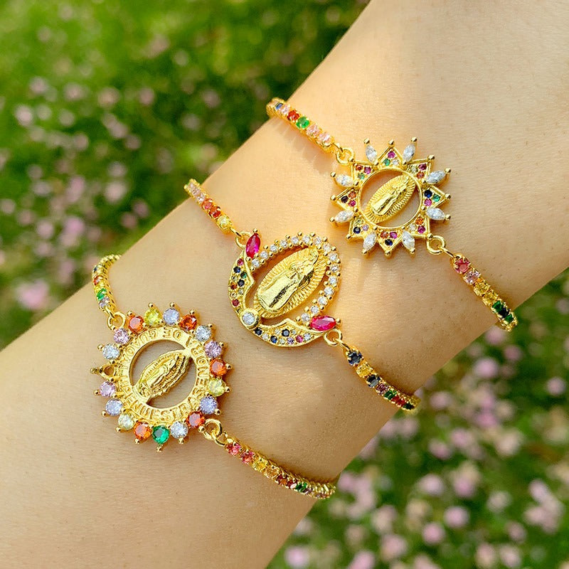 Coloured Zircon Virgin Mary Bracelet with Personalized Fashion Jewellery