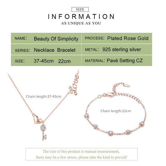 925 Sterling Silver Key Lock of Love Gold Colour Necklaces Bracelets Jewellery Sets Wedding Authentic Silver Jewellery Set