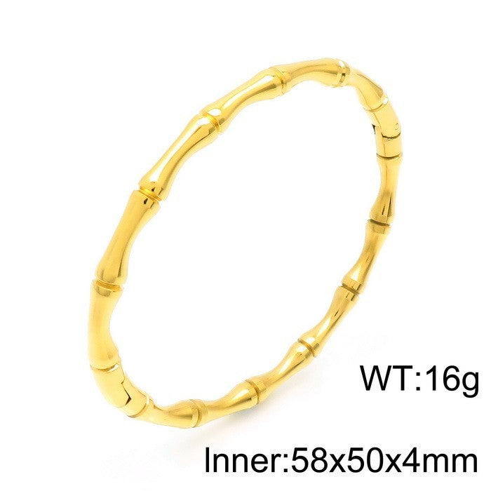 Bamboo Joint Design Stainless Steel Bracelet 18K Gold Plated Versatile High-Grade Plain Circle Bracelet