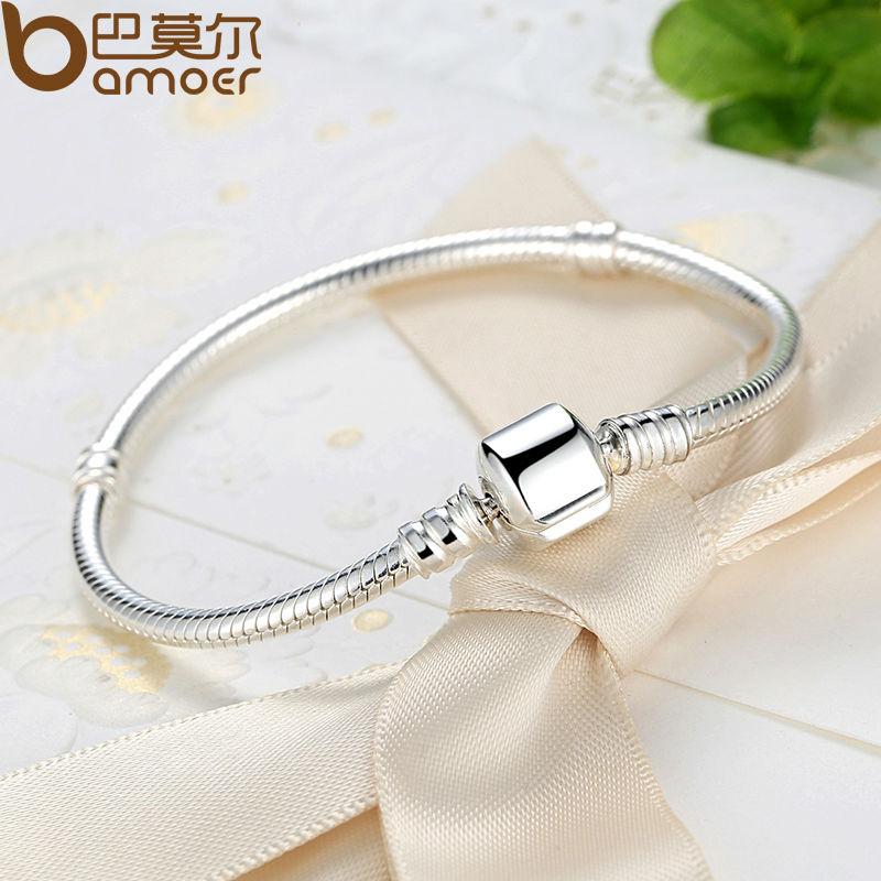 BAMOER 925 Sterling Silver Snake Chain Bangle & Bracelet 17-20CM PAS902