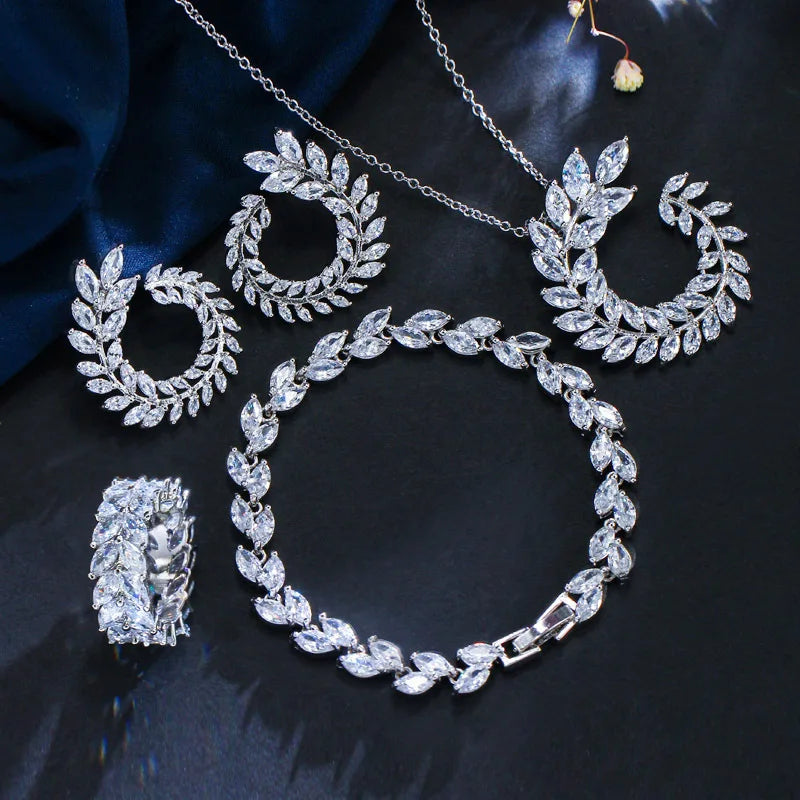 925 Sterling Silver Cubic Zircon Wedding Engagement Jewellery Sets Necklace/Earrings/Bracelet