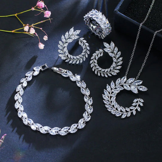 925 Sterling Silver Cubic Zircon Wedding Engagement Jewellery Sets Necklace/Earrings/Bracelet