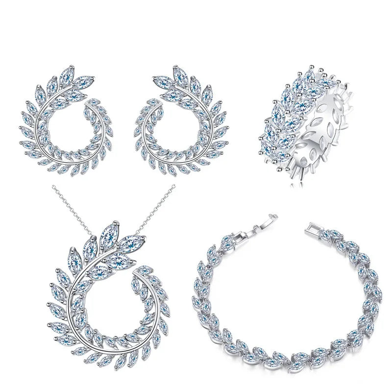 925 Sterling Silver Cubic Zircon Wedding Engagement Jewellery Sets Necklace/Earrings/Bracelet